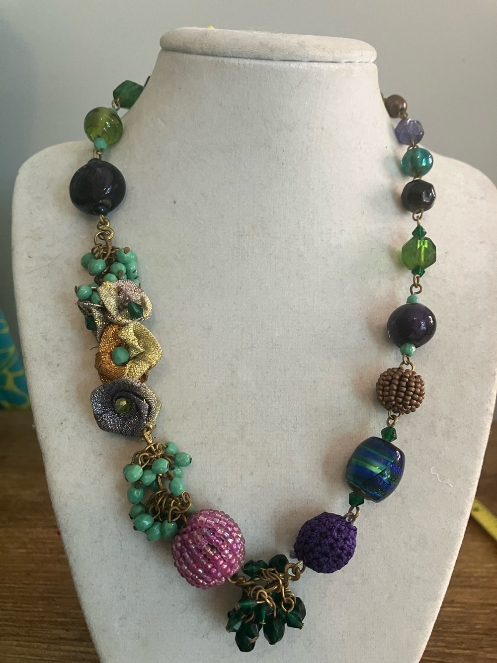 Vintage Green, Purple & Pink Mixed Bead Statement Necklace